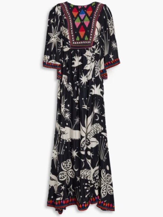 FARM Rio Dresses & Skirts - FARM Rio Cerrado Sky Embroidered Beaded Maxi Dress Black Kimono Sleeve Boho M